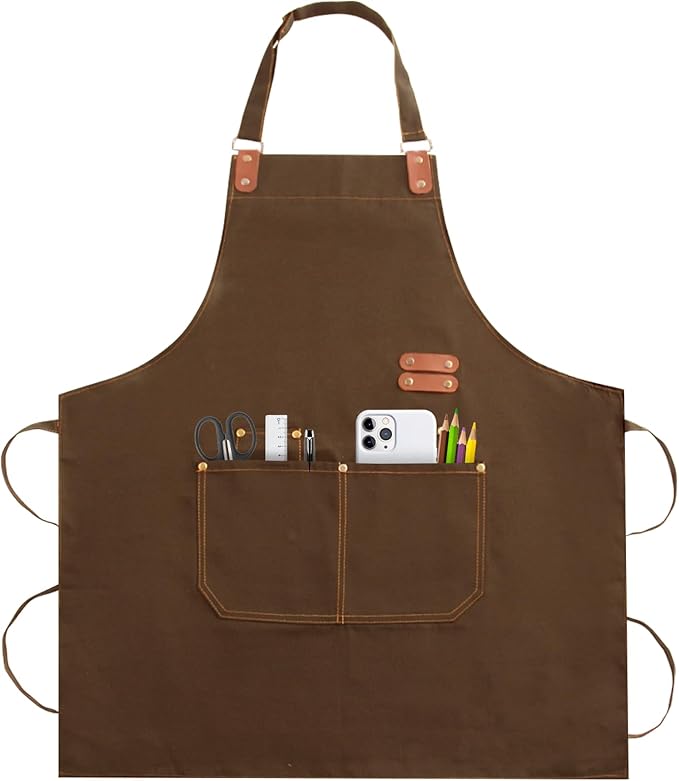 Apron for Men Women, Chef Apron with Adjustable Neck Strap, Heavy Duty Apron with Pockets, for Cooking, Gardening