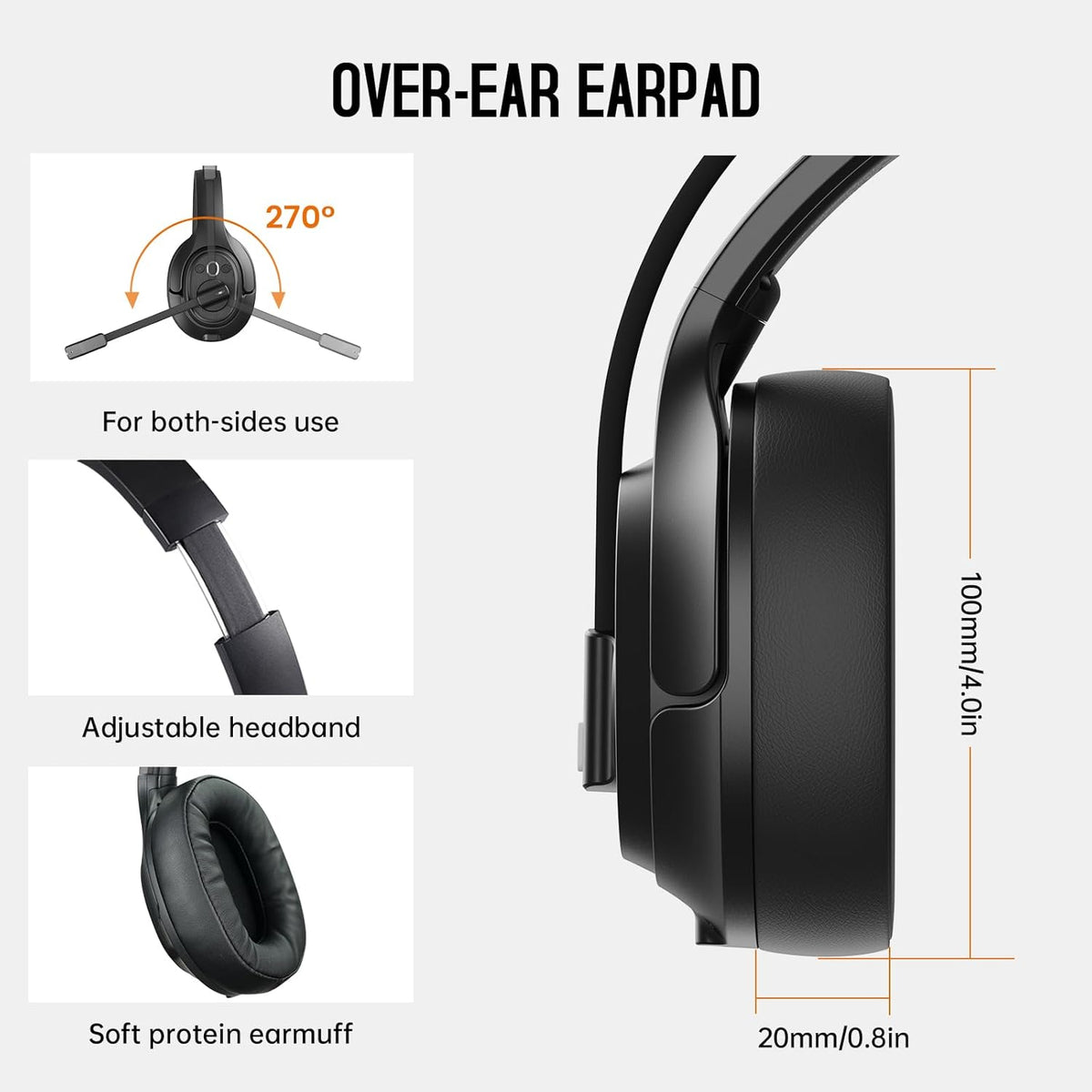 EKSA [Upgrated Trucker Bluetooth Headset with ENC Microphone, 99ft Wireless Range & 30H Talk Time, with Replaceable Ear Pad, Environmental Noise Cancelling Headphones All-Day Comfort for Drivers