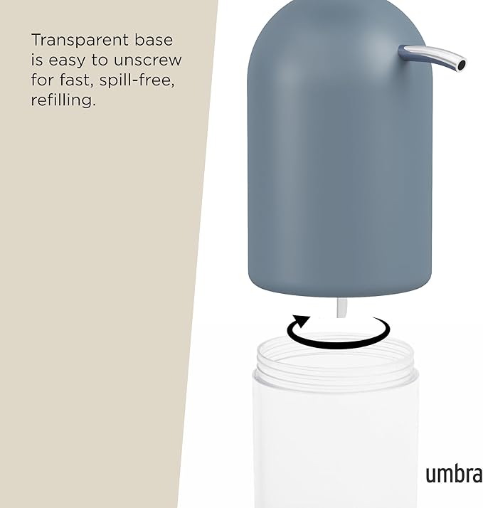 Umbra Touch Hand Soap Dispenser, Plastic Liquid Pump Bottle, Durable and Refillable for Bathroom or Kitchen Sink, Slate Blue