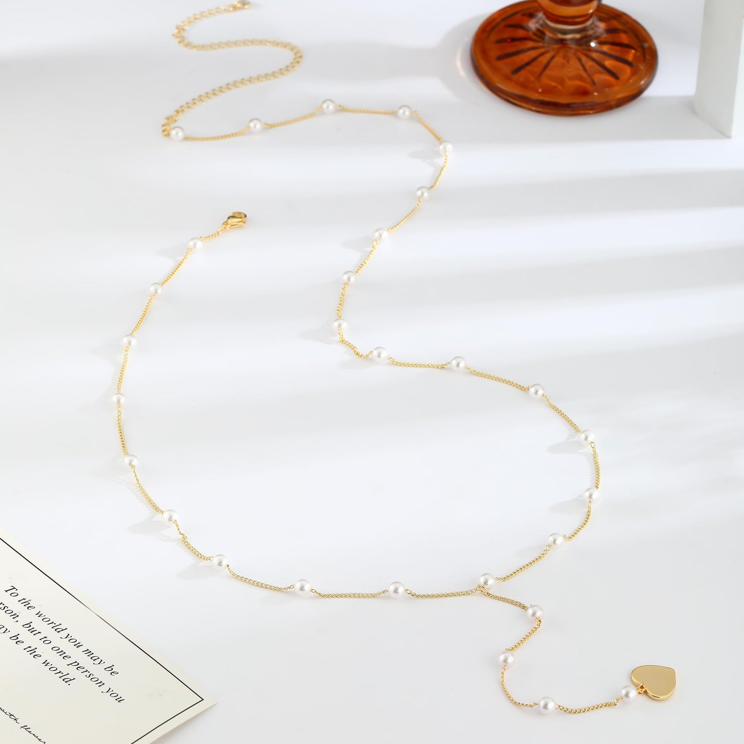MFRYK 14K Gold Plated Waist Chain Pearl Chain With A Heart Pendant Belly Body Chain Boho Beach Waist Chains For Women Adjustable Waterproof Sexy Bikini Body Chain Jewelry For Women