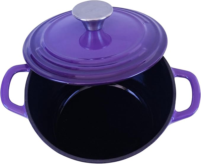 Flavehc Dutch Oven Pot with Lid 1.8 qt Cast Iron Dutch Oven for Bread Baking Purple Enameled Cast Iron Rice Pot with Handels