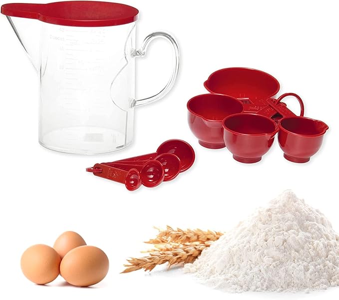 Measuring Cups and Measuring Spoons Set of 10 Pieces, Supreme Housewares Plastic Multi-Purpose Home Essentials Cooking, and Baking Tools BPA Free Dishwasher Safe for Liquid and Dry (Red)