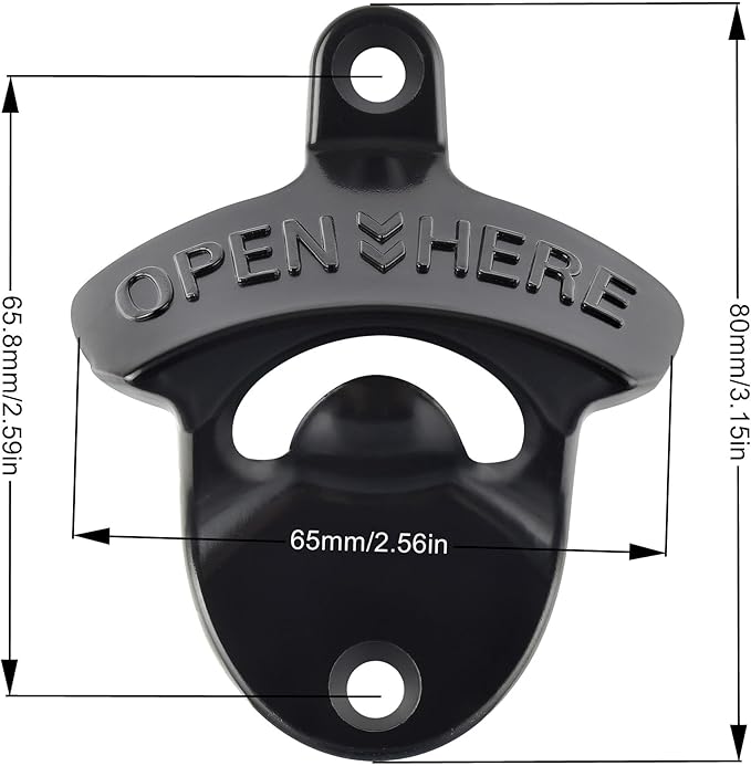 Classic Black Wall Mount Beer Bottle Opener, Rust-free Wall Hanging Beer Bottle Cap Opener for Bar Patio Hotel (4 Packs)