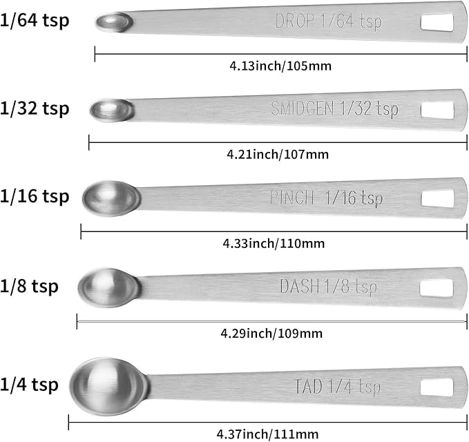 5PCS Small Measuring Spoons Set - Cuttte Stainless Steel Tiny Measuring Spoons for Cooking Baking, 1/4 1/8 1/16 1/32 1/64 tsp, Teaspoon Minispoon for Powders, Spices