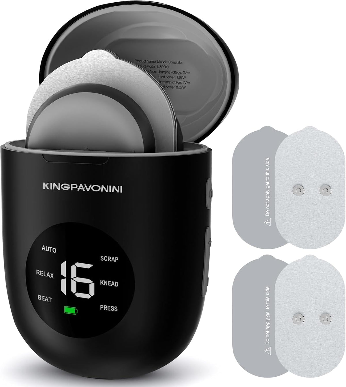 KingPavonini Wireless TENS Unit, Muscle Stimulator for Pain Relief, Portable Rechargable TENS EMS Machine, LED Screen, Remote, Dual Channel 6 Modes 16 Intensity Massager, Charging Case (4 Pads)