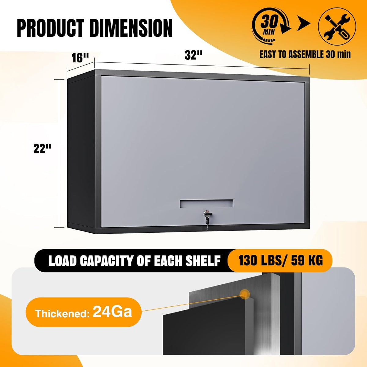 Metal Wall Cabinet for Garage Floating Garage Storage Wall Mount Shop Cabinet Upper Storage Trailer Gearbox Tool Small Wall Steel Adjustable Shelf Assembly Required