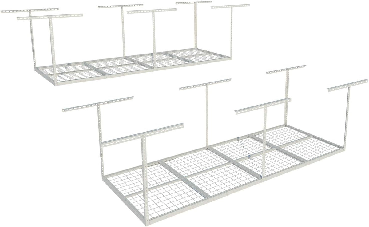 FLEXIMOUNTS 3x8 Overhead Garage Storage Rack,Adjustable Storage Organization System,Heavy Duty Metal Garage Ceiling Storage Racks,2 pack,White