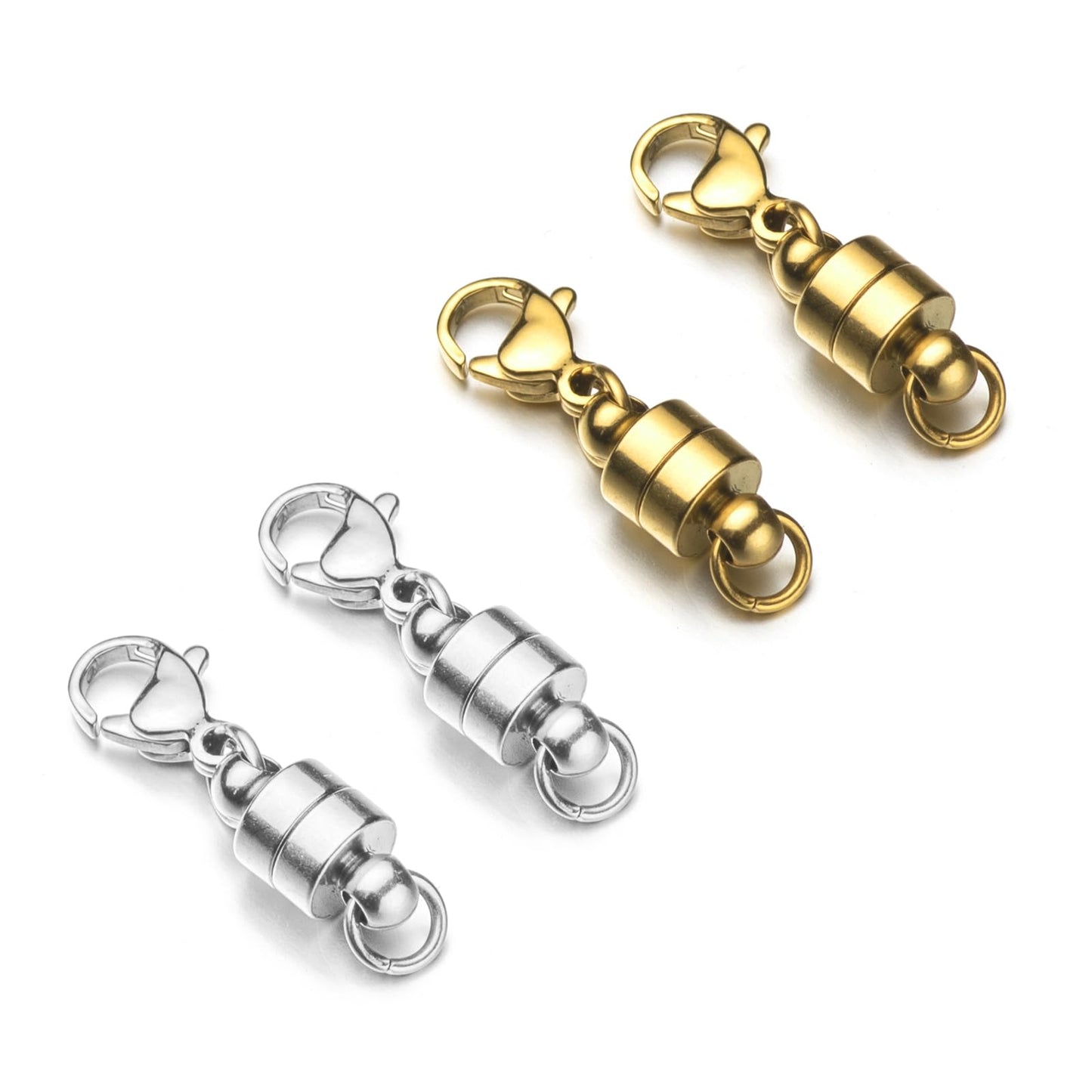Mizeer Stainless Steel Magnetic Necklace Clasps and Closures, Magnetic Clasp Converter for Jewelry Making Supplies, Chain Extender Connector for Bracelet (4pcs | Gold & Silver)
