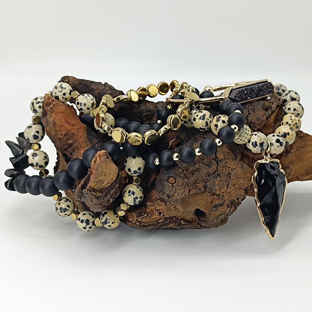 Yomisa Boho Beaded Bracelets/Bangle for Women,Multilayer Wrap 6PCS Healing Natural Jasper Stone Bead Bracelets Stackable Friendship Stretch Beaded Bracelet Set Trendy Bohemian Jewelry Gift for Women