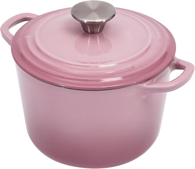 Flavehc Dutch Oven Pot with Lid 2.8 qt Cast Iron Dutch Oven for Bread Baking Pink Enameled Cast Iron Rice Pot with Handels