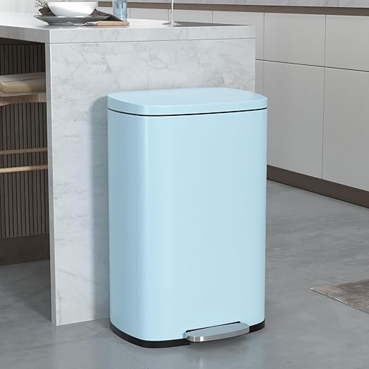 50 Liter / 13 Gallon Kitchen Trash Can with Lid, Stainless Steel Trash Can with Foot Pedal and Plastic Inner Bucket, Fingerprint-Resistant Soft Close Lid Garbage Can, Odor Proof and Hygienic, Blue