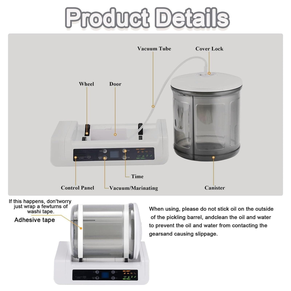 Automatic Vacuum Tumbler Marinating Machine 4w,7l Capacity Pickling Barrel,Led Display,Timer 10 Hours,for Marinating Meat and Vegetables