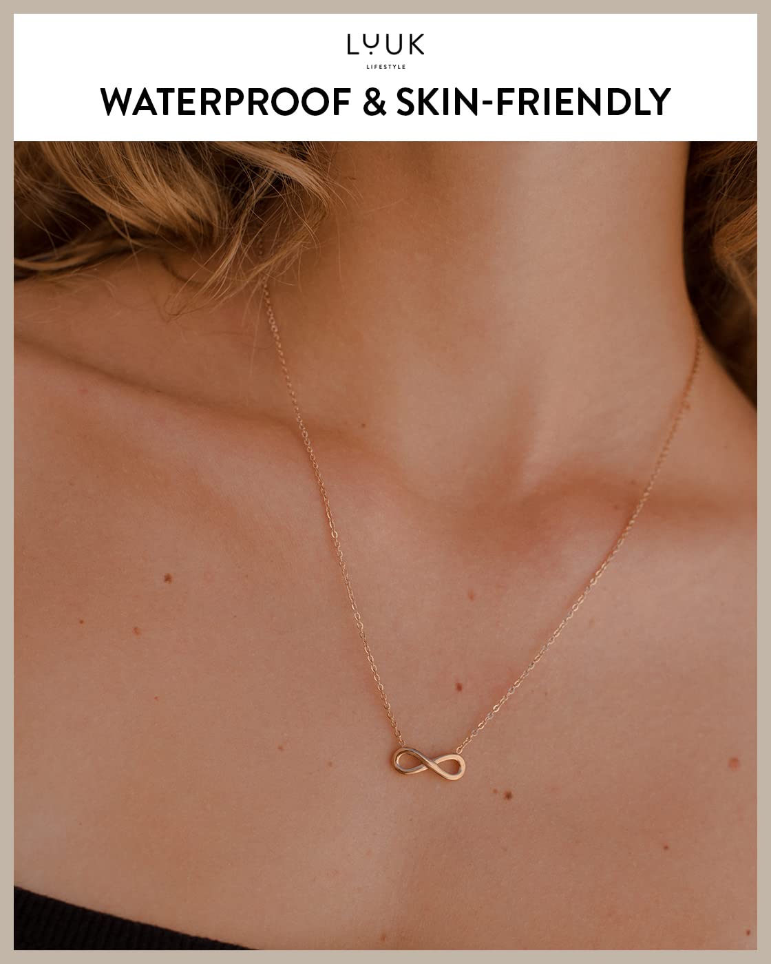 LUUK LIFESTYLE Filigree necklace in fine design with eternal love pendant and HAPPINESS gift card, 19” chain length, stainless steel, jewel to offer, trendy gift idea for women and teenager, rose gold