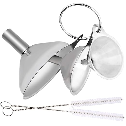 Metal Stainless Steel Funnel, Large Medium Small Funnel Set of 3, Food Grade Mini Funnels for Kitchen Use Filling Bottles Flask Cooking, 2 Brushes YLYL