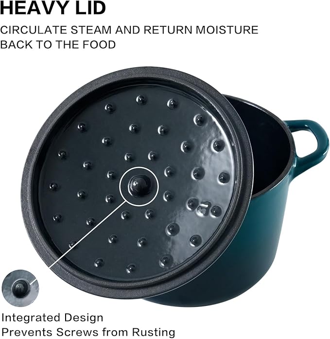 Flavehc Dutch Oven Pot with Lid 2.8 qt Cast Iron Dutch Oven for Bread Baking DarkCyan Enameled Cast Iron Rice Pot with Handels