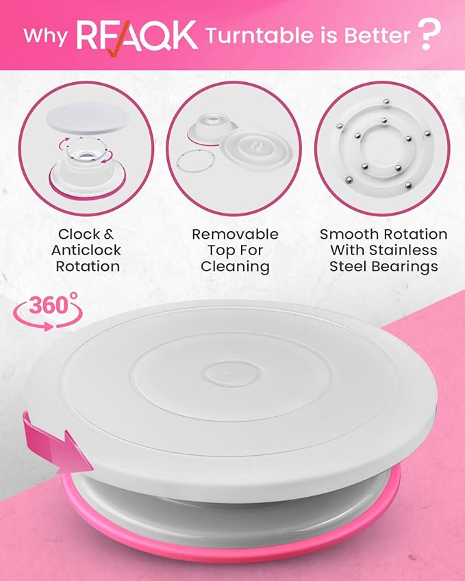 RFAQK 200PCs Cake Decorating Kit with Cake Turntable & Leveler, Baking Supplies Gift Includes 110+1 Piping Bags,55 Icing Tips,2 Frosting Spatulas, Adjustable Scraper, Video Tutorial, Booklet & more