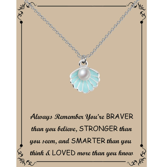 BNQL Seashell Pendant Necklace Beach Lover Gifts Scallop Necklace Enamel Blue Seashell Jewelry Gifts for Women