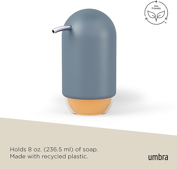 Umbra Touch Hand Soap Dispenser, Plastic Liquid Pump Bottle, Durable and Refillable for Bathroom or Kitchen Sink, Slate Blue