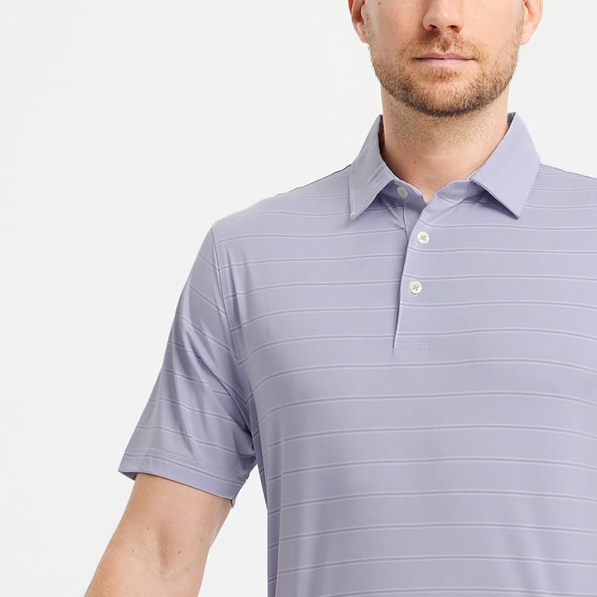 M MAELREG Golf Shirts for Men Moisture Wicking Striped Polo Performance Dry Fit Business Sports Mens Polo Shirts Short Sleeve