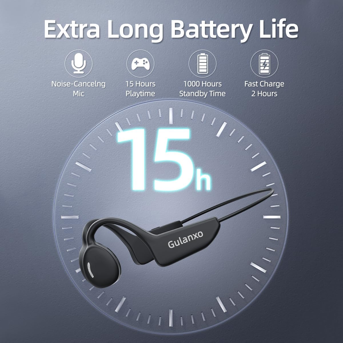 Open Ear Headphones, Open Wireless Earphones, 15HBluetooth Playback 5.3 Sports Earphones, Built-in Microphone, Suitable for Sports Running,Exercise (Black)