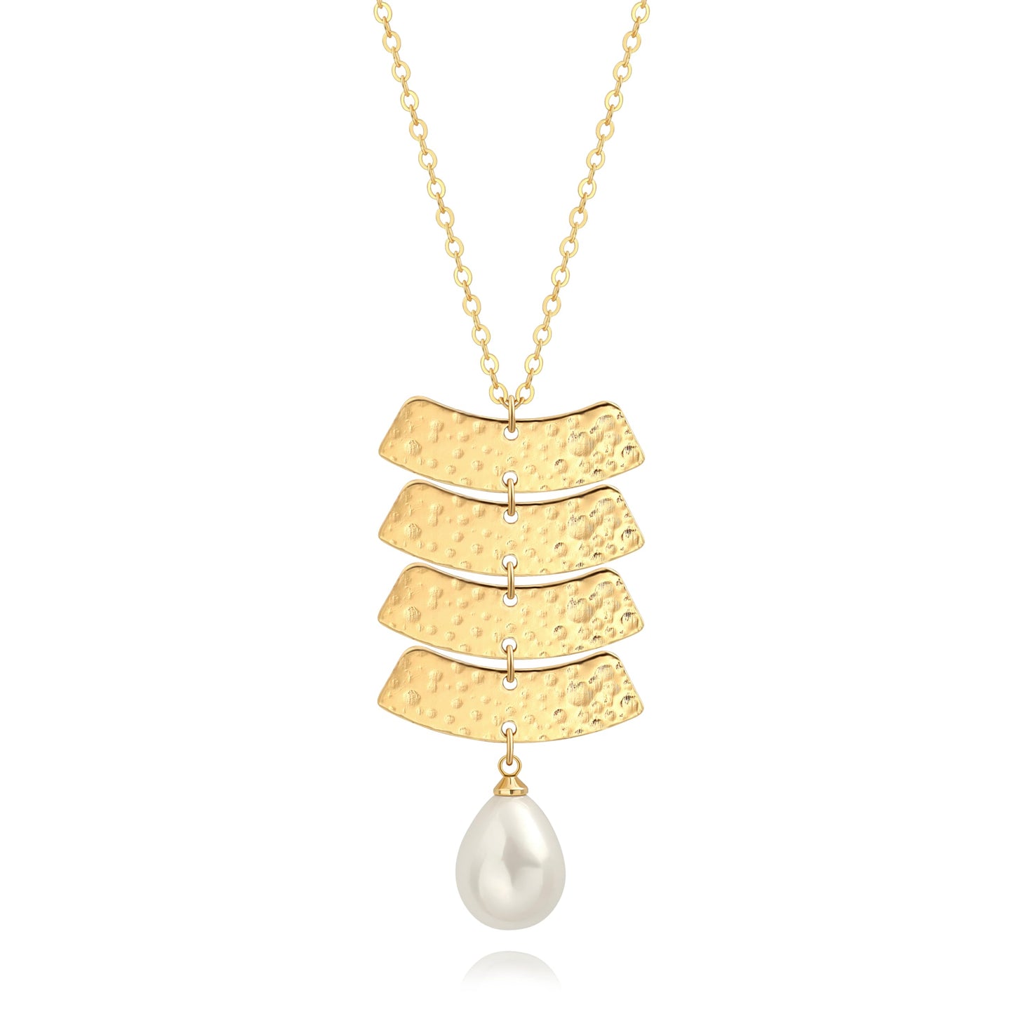 CANEVINKA 18k Gold Plated Geometric Teardrop Charm ，Pearl Pendant Necklace for Women, Dainty Long Adjustable necklace, Handmade Stackable Jewelry with Lobster Claw Clasp