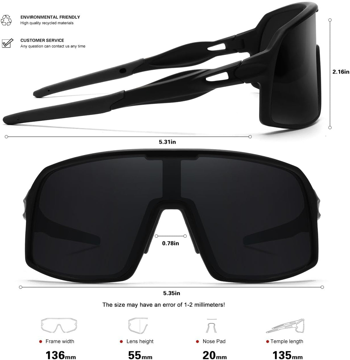 Polarized Sports Sunglasses for Men and Women Cycling Glasses UV Protection Goggles for Mountain Bike Running Fishing