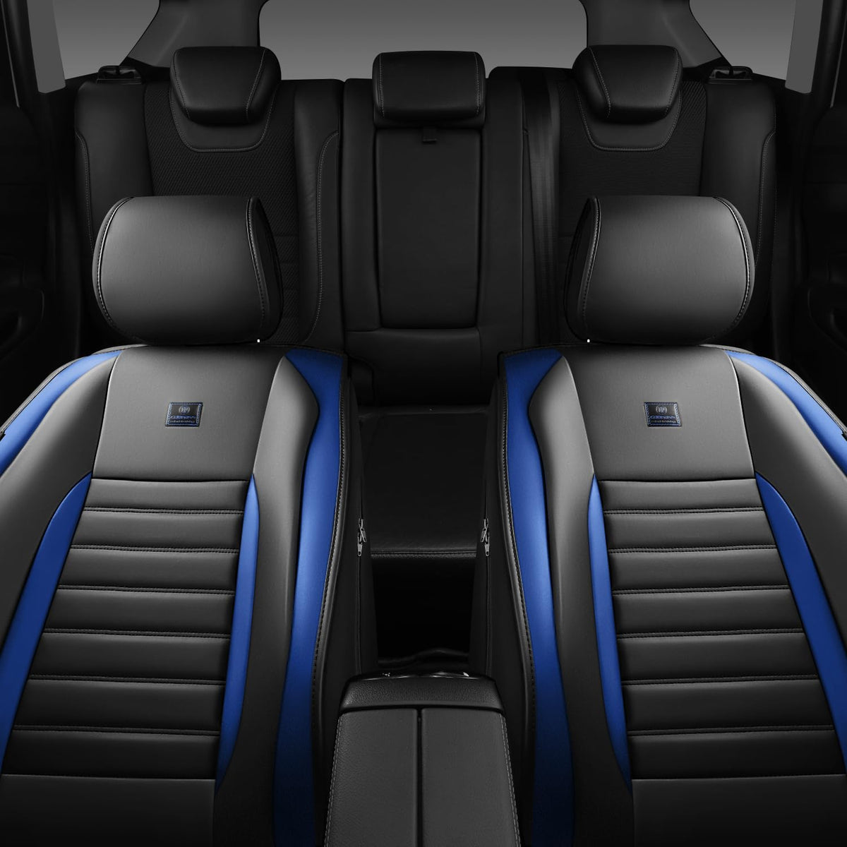 CAR PASS Nappa Leather Car Seat Covers Front Seats, Luxury Seat Protector for Cars, Waterproof Anti-Slip Seat Cushion Armrest Compatible Airbag Universal for Sedan SUV Pick-up Truck Auto, Black Blue