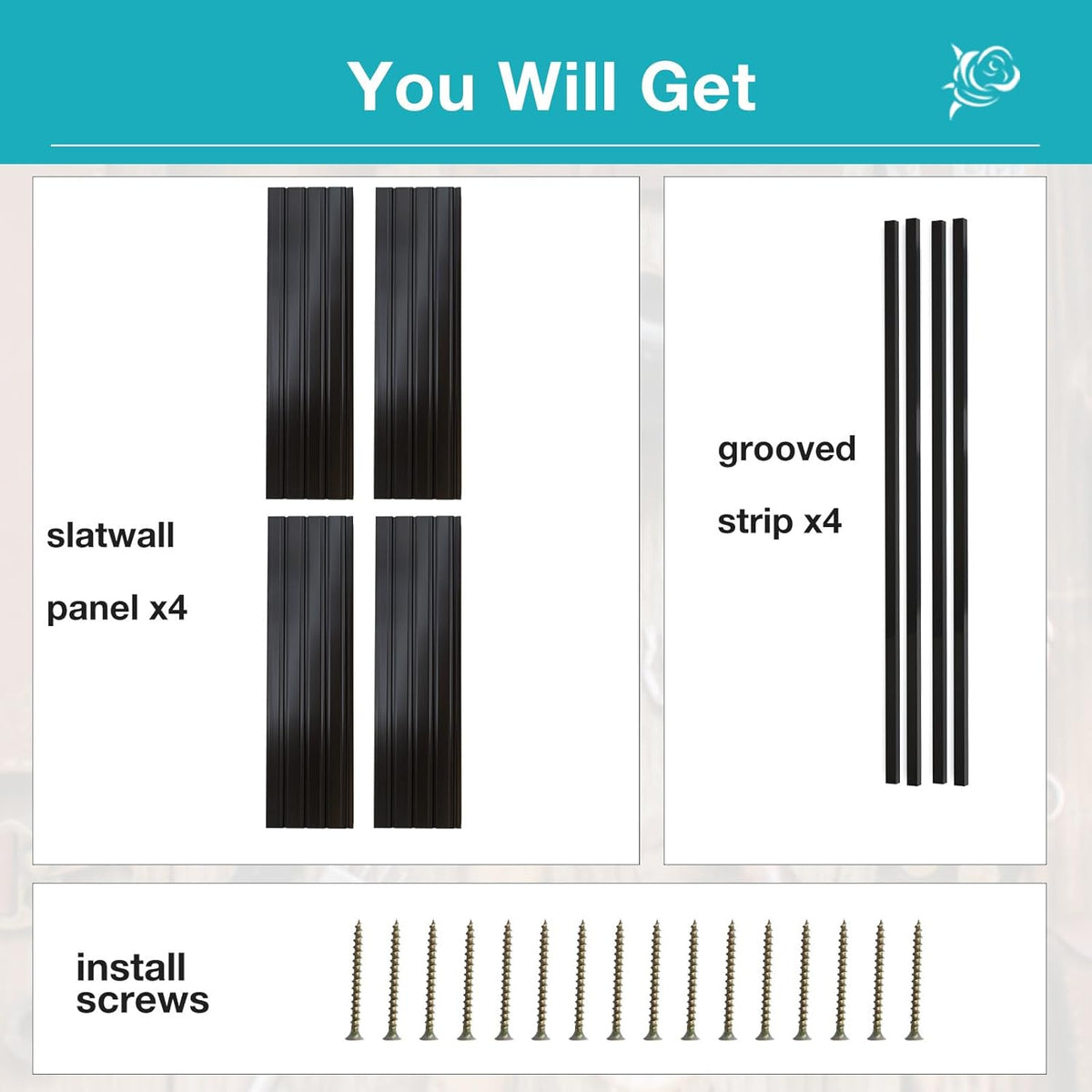 NeatiEase Slatwall Panel Wall Storage Systems, 4 x 4ft Slat Wall Paneling Garage Wall Organizer, Heavy Duty Wall Mounted PVC Wall Rack (Black)