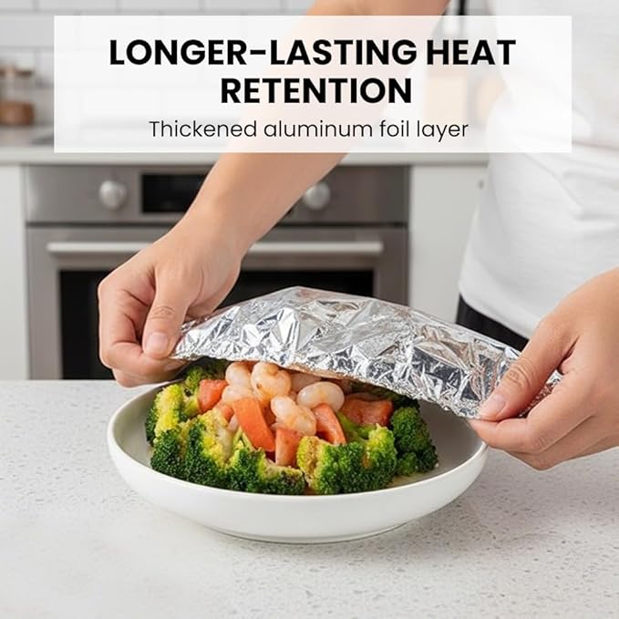 Reusable Aluminum Foil Food Covers: Heat-Insulating, Freshness-Preserving, Flexible Kitchen Lids for Meal Prep, Baking, and Food Storage (30)