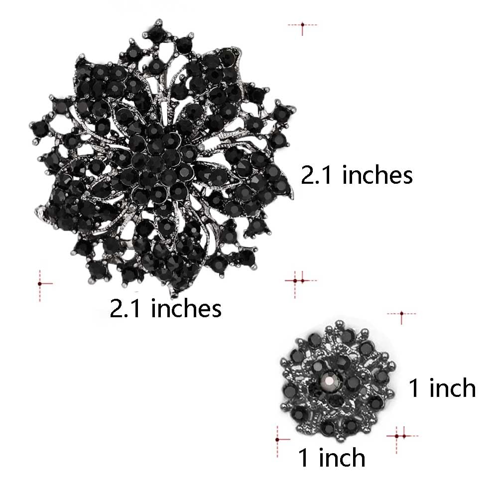 Ezing Fashion Jewelry Beautiful Silver Plated Rhinestone Crystal Brooch Pin For Woman (black)