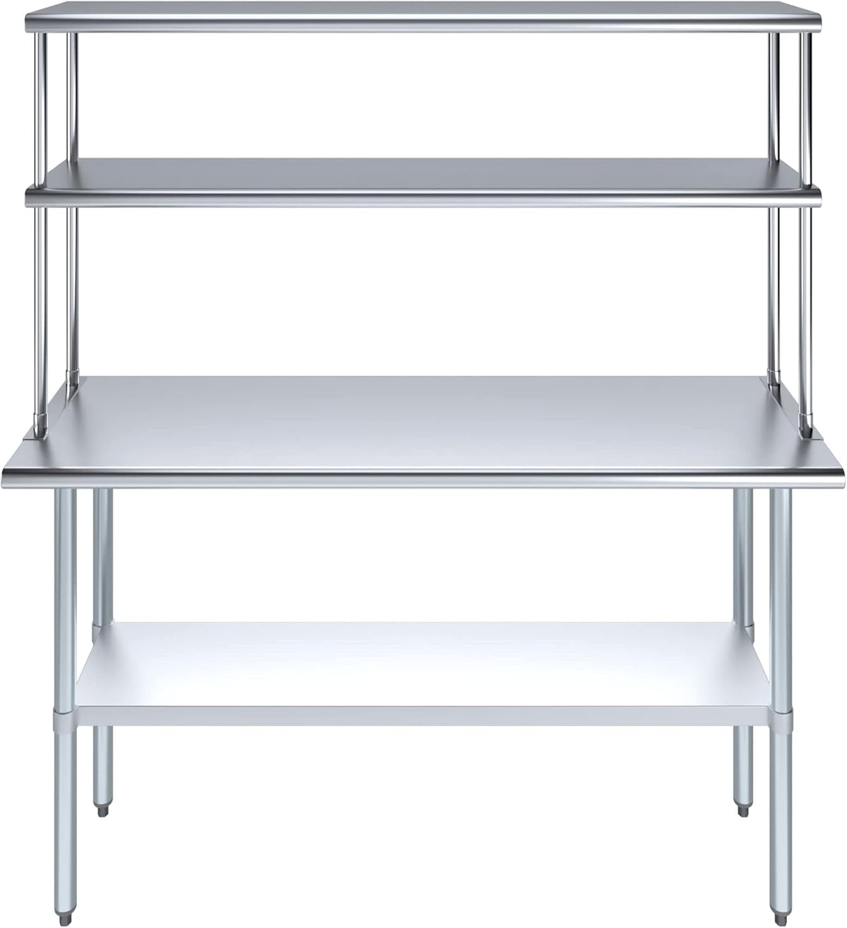 Amgood Stainless Steel Work Table Double Tier Overshelf | Metal Kitchen Prep Table & Shelving Combo (18" x 60" Work Table + 12" Overshelf)
