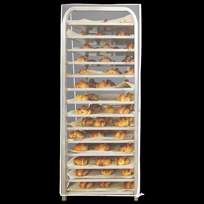 Riakrum 1 Pc Bun Pan Rack Cover Bakers Rack Cover 20 Tier Sheet for Home Kitchen Restaurant Dining Bakery 28" L x 23" W x 61" H (Clear,Peva)