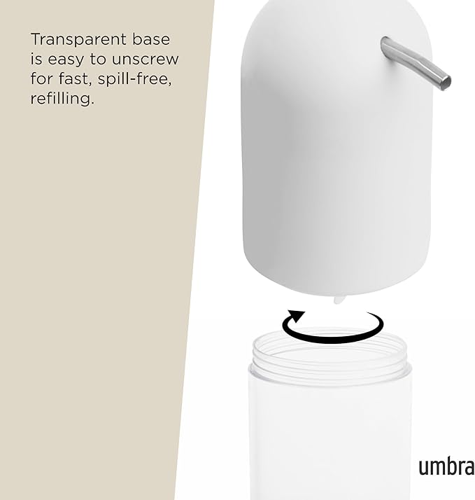 Umbra Touch Soap Dispenser Pump 13 oz (384 ml) Capacity for Liquid Soap or Hand Sanitizer, Easy to Refill, White