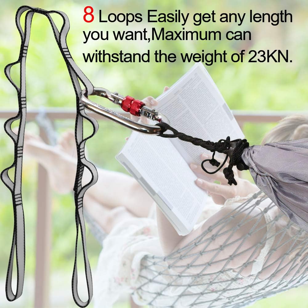 DASKING 23KN (5070 lbs) Heavy Duty Climbing Straps - 2 Pack Adjustable Daisy Chain Webbing for Aerial Yoga, Hammock, Fitness & Rigging - CE/EN566 Certified, Red/Grey