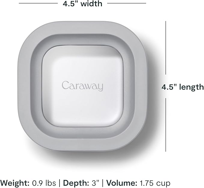Caraway 2pc Glass Food Storage Set - 1.75 Cup Food Containers (2) - Non-Toxic Ceramic-Coated Glass - Air Release Technology - Compact & Stackable Design - Gray