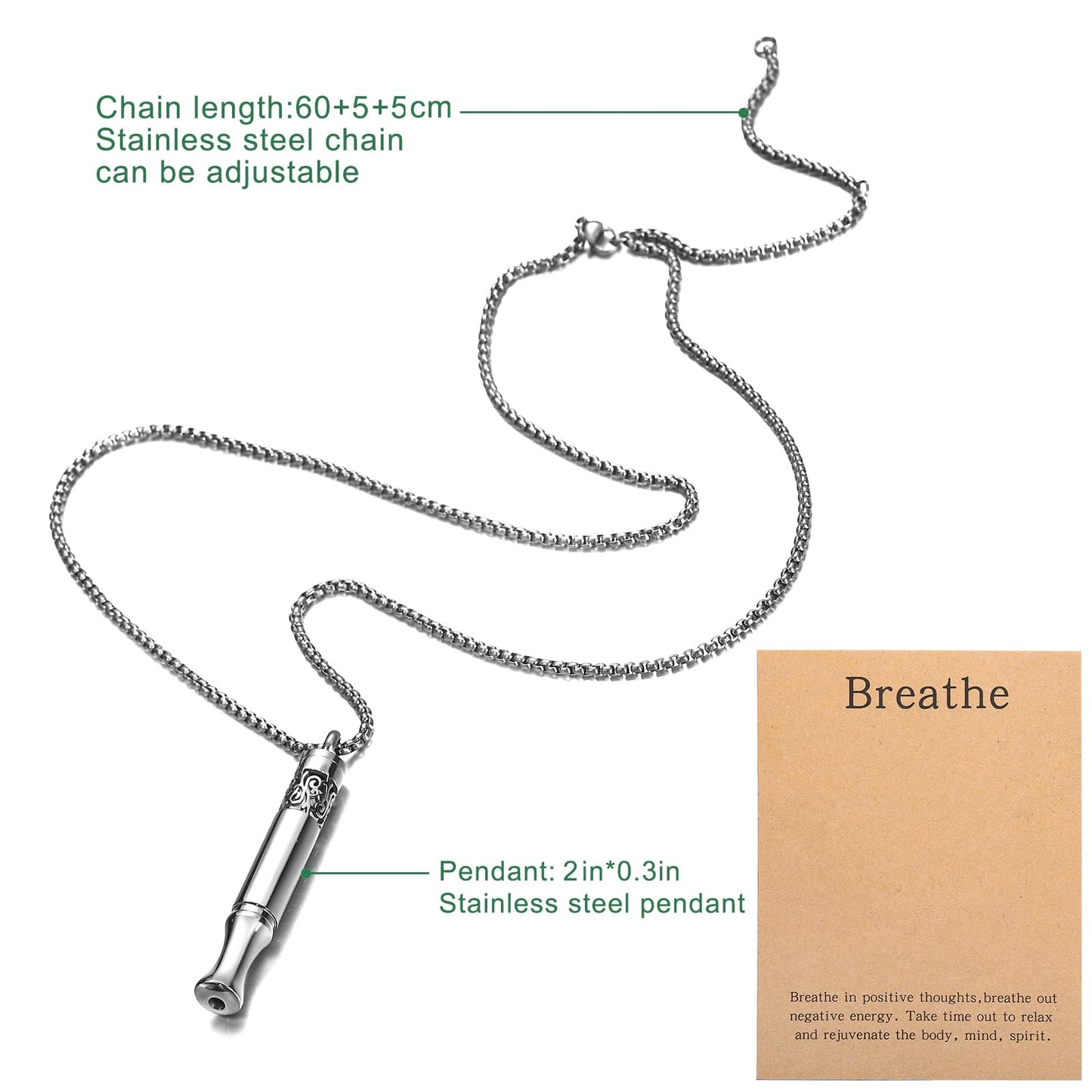 Anxiety Relief Pendant Mindfulness Breathing Necklace - Essential Oil Diffuser & Personal Inhaler Aromatherapy Necklaces for Women & Men (Steel)