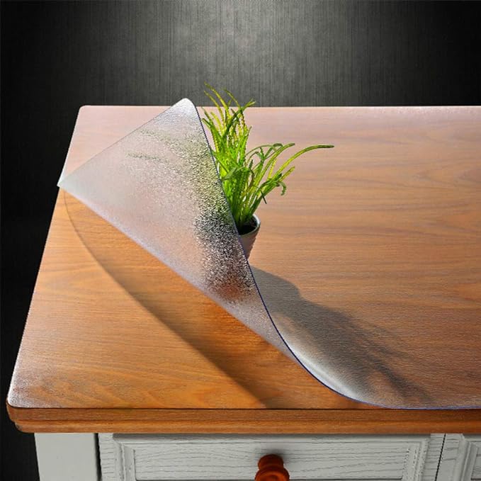 NECAUX Custom 40 x 75 Inch Frosted Table Cover Protector, 1.5mm Thick Wood Grain Transparent Table Pad Non-Slip Tablecloth Plastic Protective Pad for Dining Room Table Conference Table Trainning Table