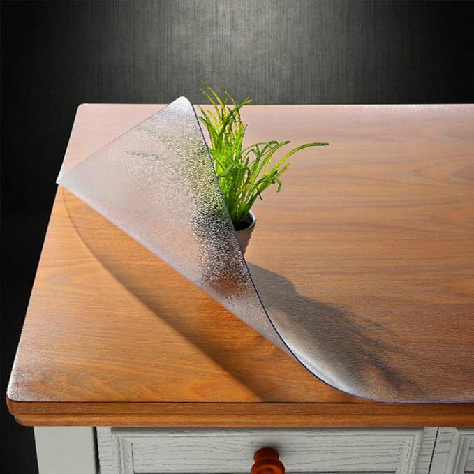 NECAUX Custom Multisize 1.5mm Thick Frosted PVC Table Cover Protector - 23.6 x 48 Inch Water Resistant Plastic Rectangular Vinyl Non-Slip Desk Pad for Coffee Table/Writing Desk