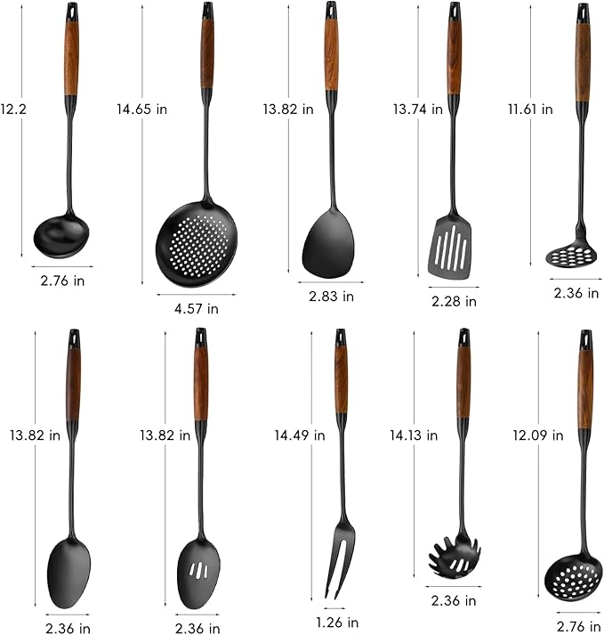 Izurok 18/10 Stainless Steel Kitchen Utensils Set,10 Piece Cooking Utensils With Wood Handle,Heat Resistant Kitchen Tool Set With Spatula,Spoon,Ladle,Skimmer,Slotted Turners,Pasta,Turner,Ladl,Fork