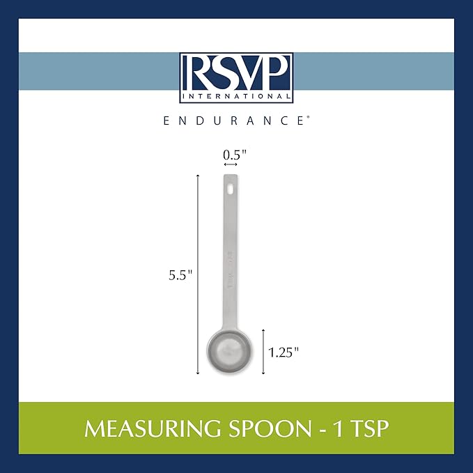 RSVP International Endurance Kitchen Collection Open Stock Measuring Spoon, Stainless Steel, Dishwasher Safe, 1-Teaspoon