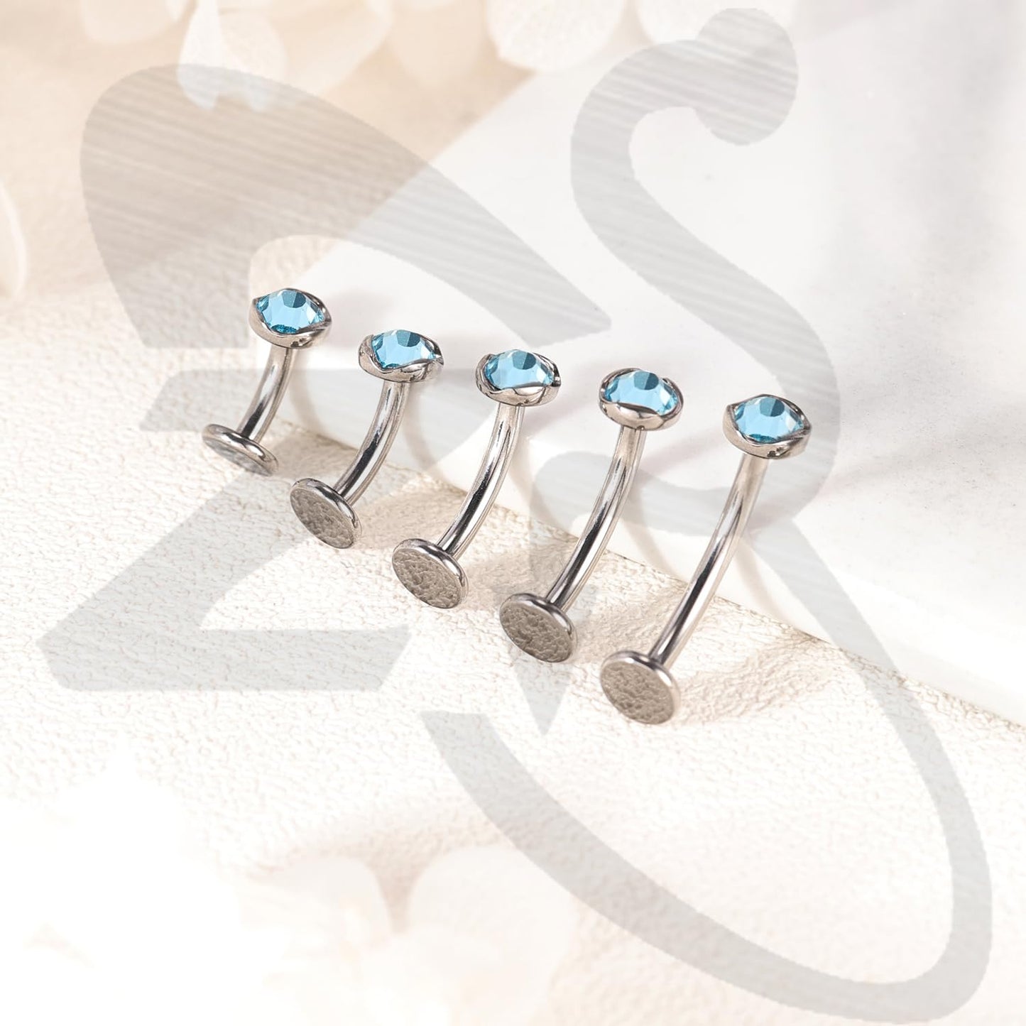 ZS ASTM F136 Titanium Belly Button Ring, 14G Cubic Zirconia Navel Jewelry, 6/8/10/12/14MM Internally Threaded Long Bar Navel Barbell Stud Flat Back Belly Piercing (Blue,L:14mm)