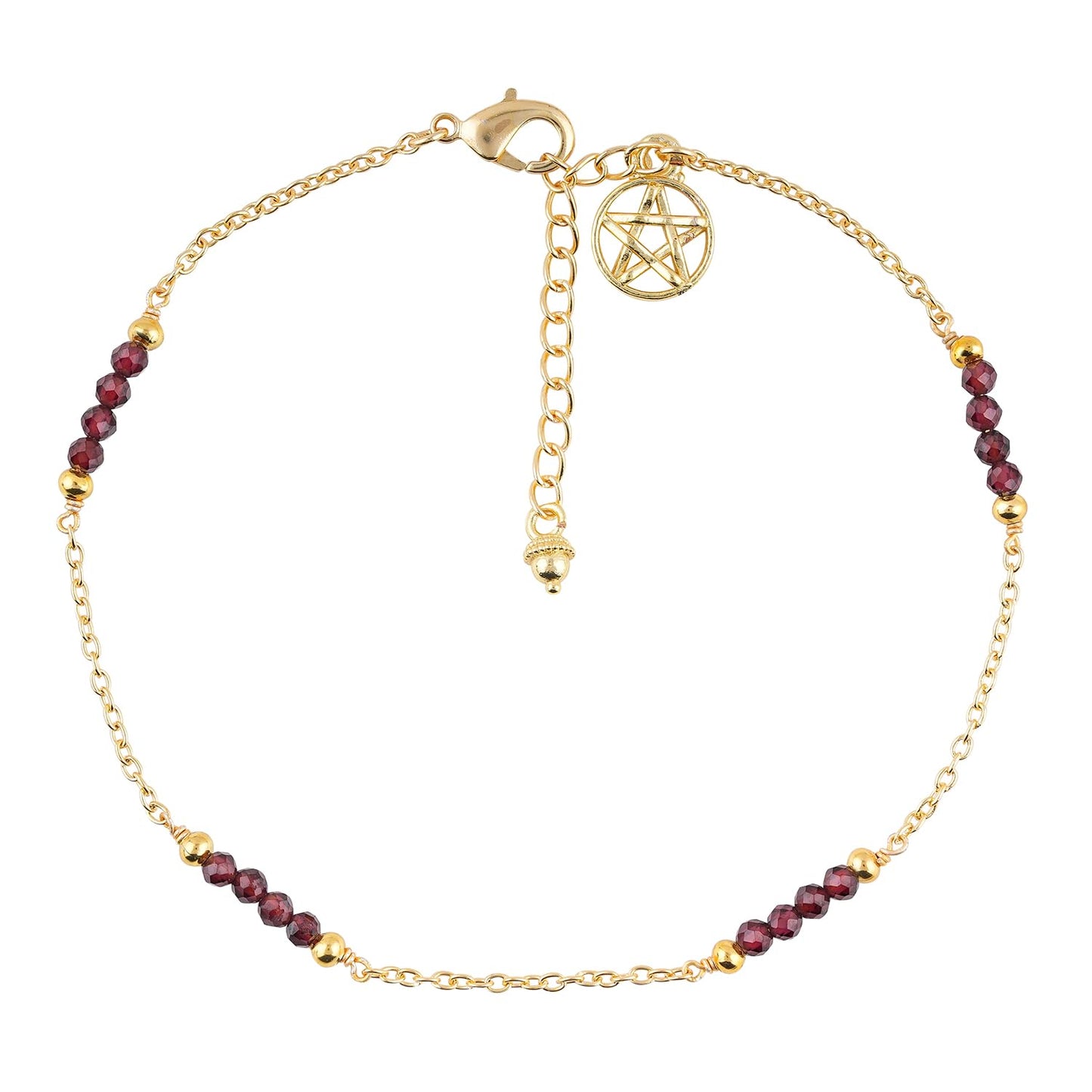 CRYSTALINES Natural Garnet Gemstone Beads, Handmade Station Dangle Star Charms Anklet, 14K Gold Plated, Adjustable Fashion Boho Jewelry for Women, Healing Crystals, Christmas Gift