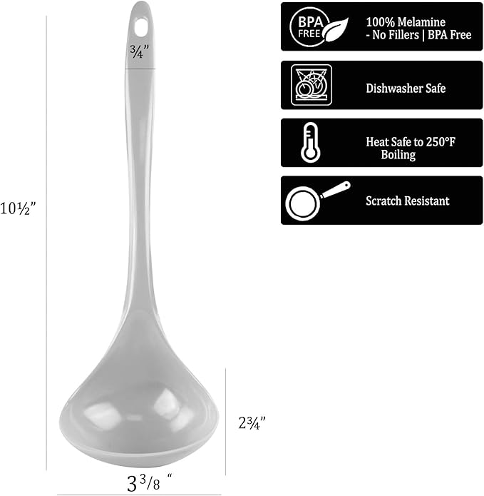 Reston Lloyd Melamine Soup Ladle Kitchen Utensil, Premium Quality Utensil with Heat Resistant Ergonomic Handle, Durable BPA-Free Plastic, 10.5 inch long, 6pc Set, Orange