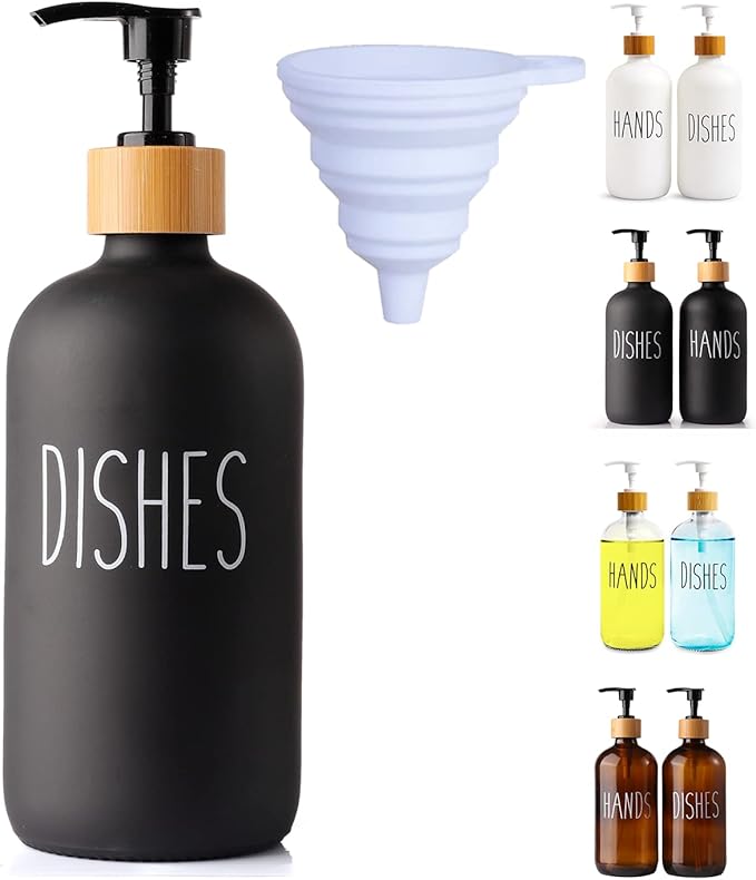 LOOCHICA Black Glass Kitchen Soap Dispenser, Detergent Dispenser or Dish Soap Dispenser for Kitchen Sink, Black Soap Dispenser, Modern Farmhouse Decor Dish Soap Pump for Kitchen Organization