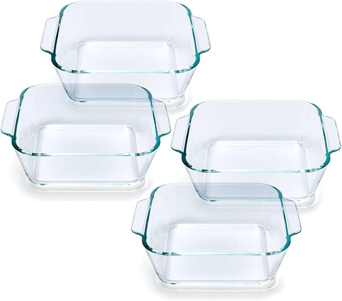 Small Casserole Dishes 4 Pack, 5 Inch Glass Square Baking Dish Individual Portion Baking Pan for Oven Microwave Air Fryer Square Egg, Clear Prep Bowls with Handle