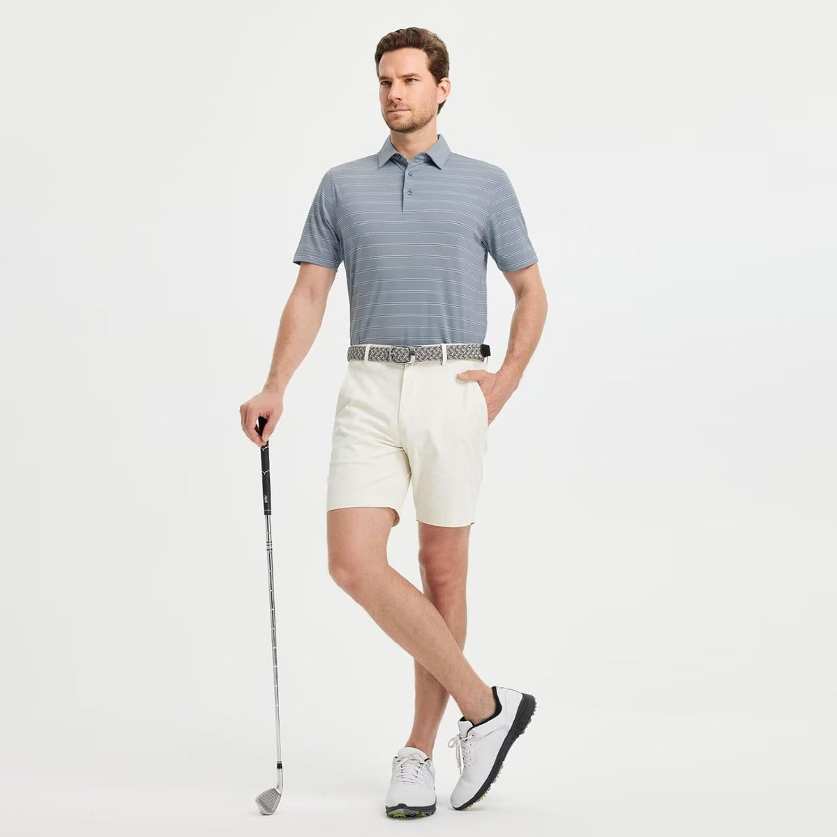 M MAELREG Golf Shirts for Men Moisture Wicking Striped Polo Performance Dry Fit Business Sports Mens Polo Shirts Short Sleeve
