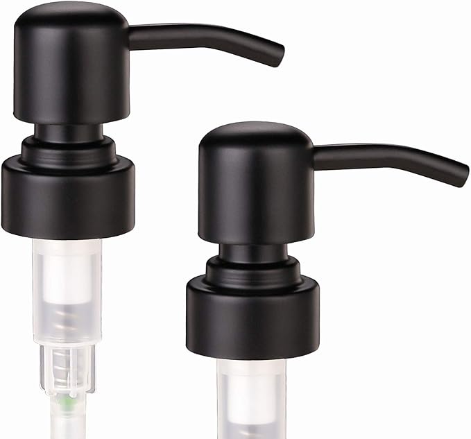2 Pack Thick Amber Glass Pint Jar Soap Dispenser with Matte Black Stainless Steel Pump, 16ounce Boston Round Bottles Dispenser with Rustproof Pump for Essential Oil, Lotion Soap