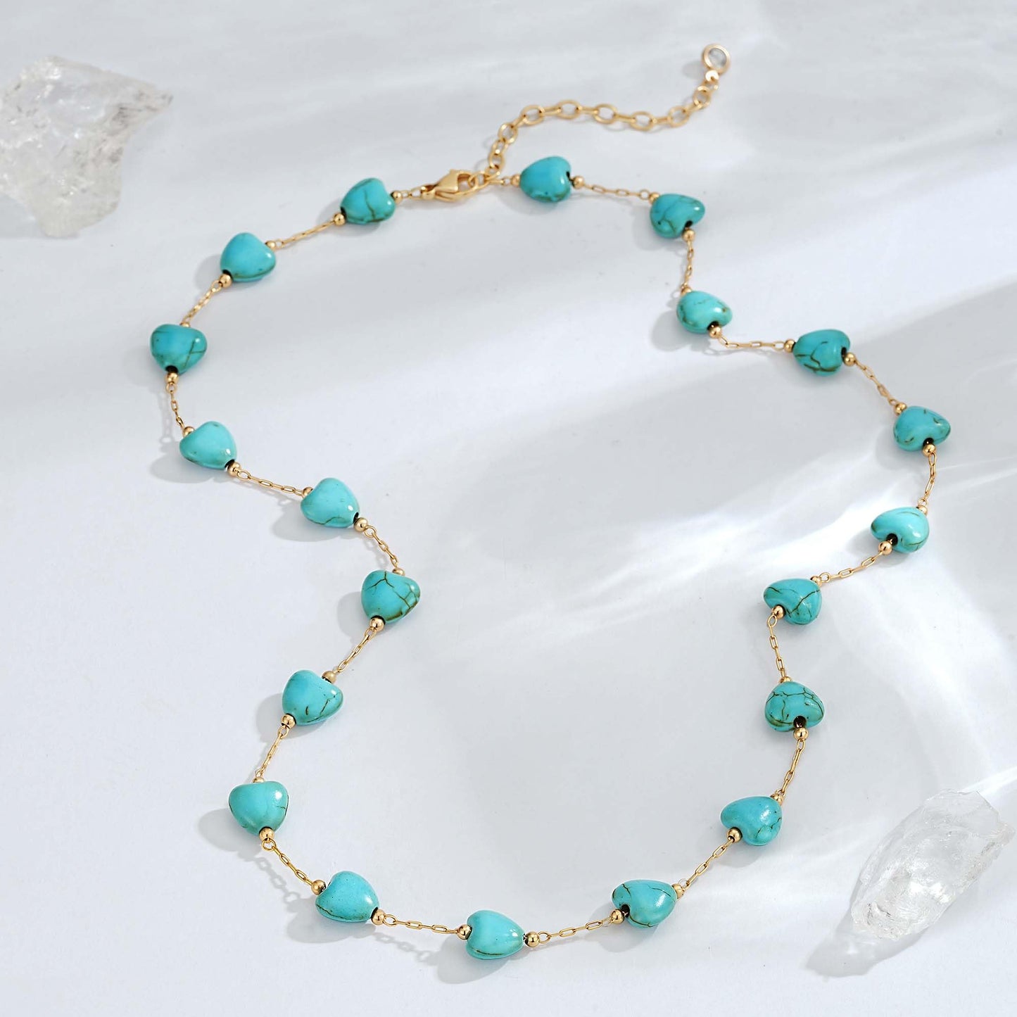 LOLAR RAY Turquoise Jewelry for Women - 14K Gold Plated Heart Boho Necklaces for Women Summer Beach Boho Choker Bead Gift