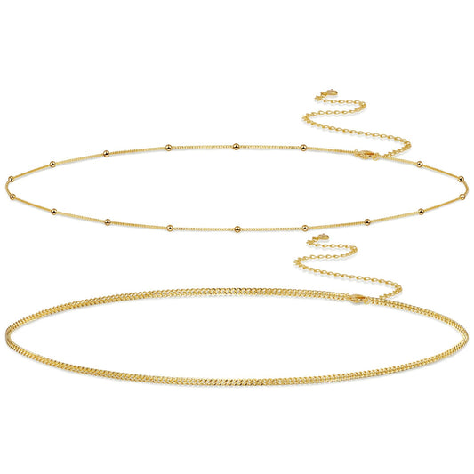 CAROVO Belly Waist Chain for Women 14K Gold Plated Layered Body Chains Boho Cuban Bead Belly Chain Sexy Bikini Body Jewelry for Women Adjustable