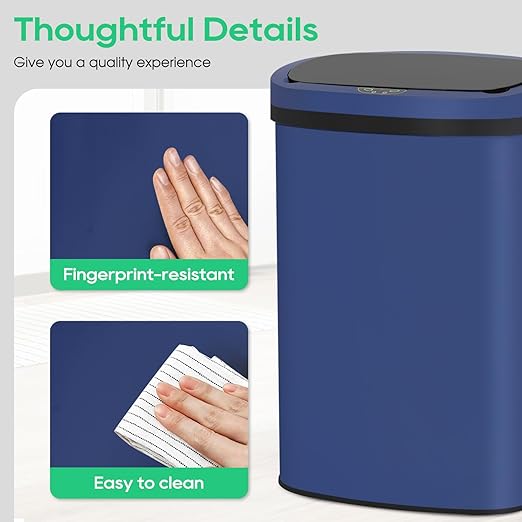 BestOffice 13‑Gallon Automatic Sensor Trash Can, Deep Blue – 50 L Touchless Motion‑Activated Kitchen Garbage Bin, Fingerprint‑Resistant Stainless Steel